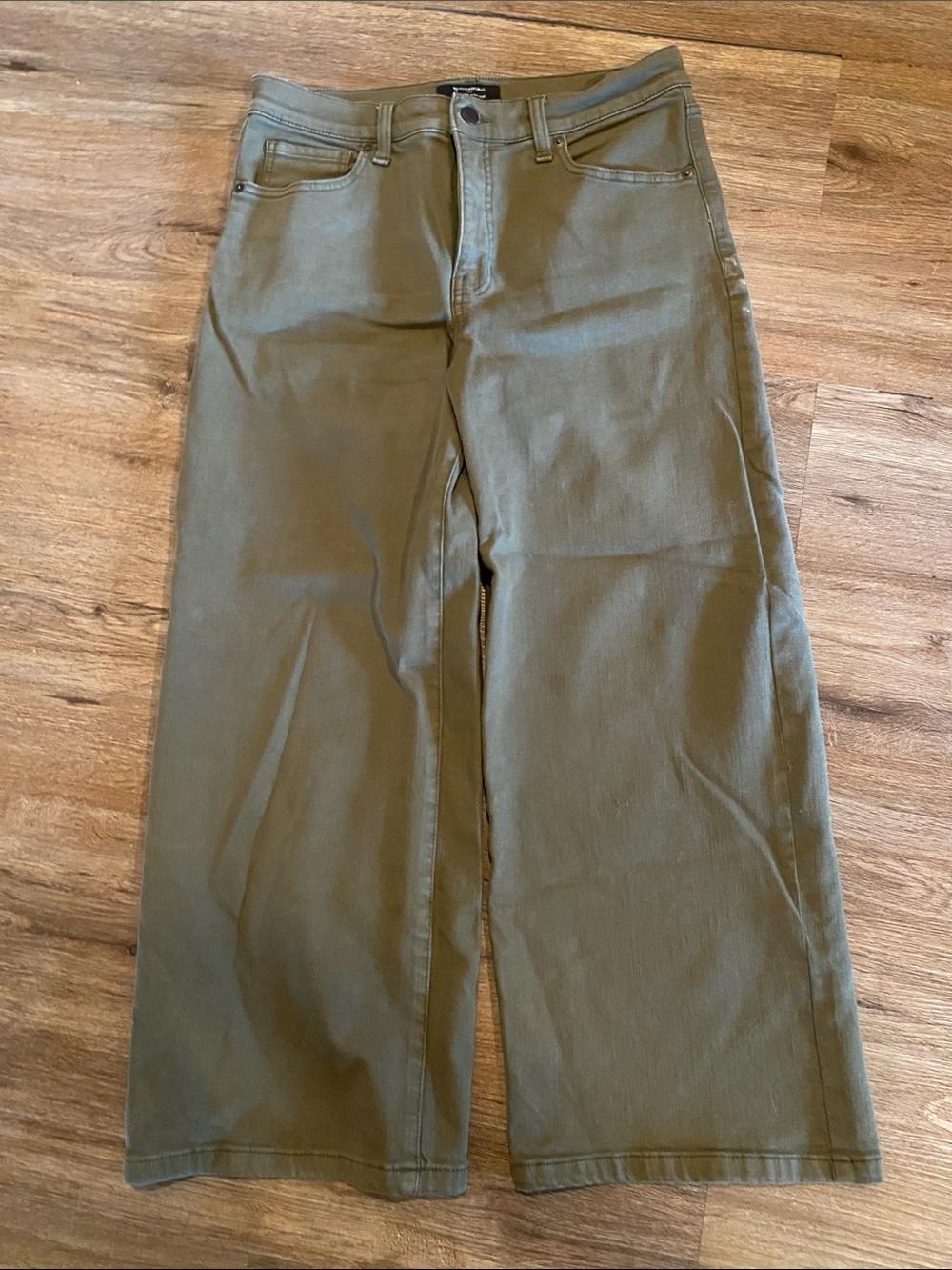 Banana republic green sage wide leg denim jeans petite p short 30 10 new